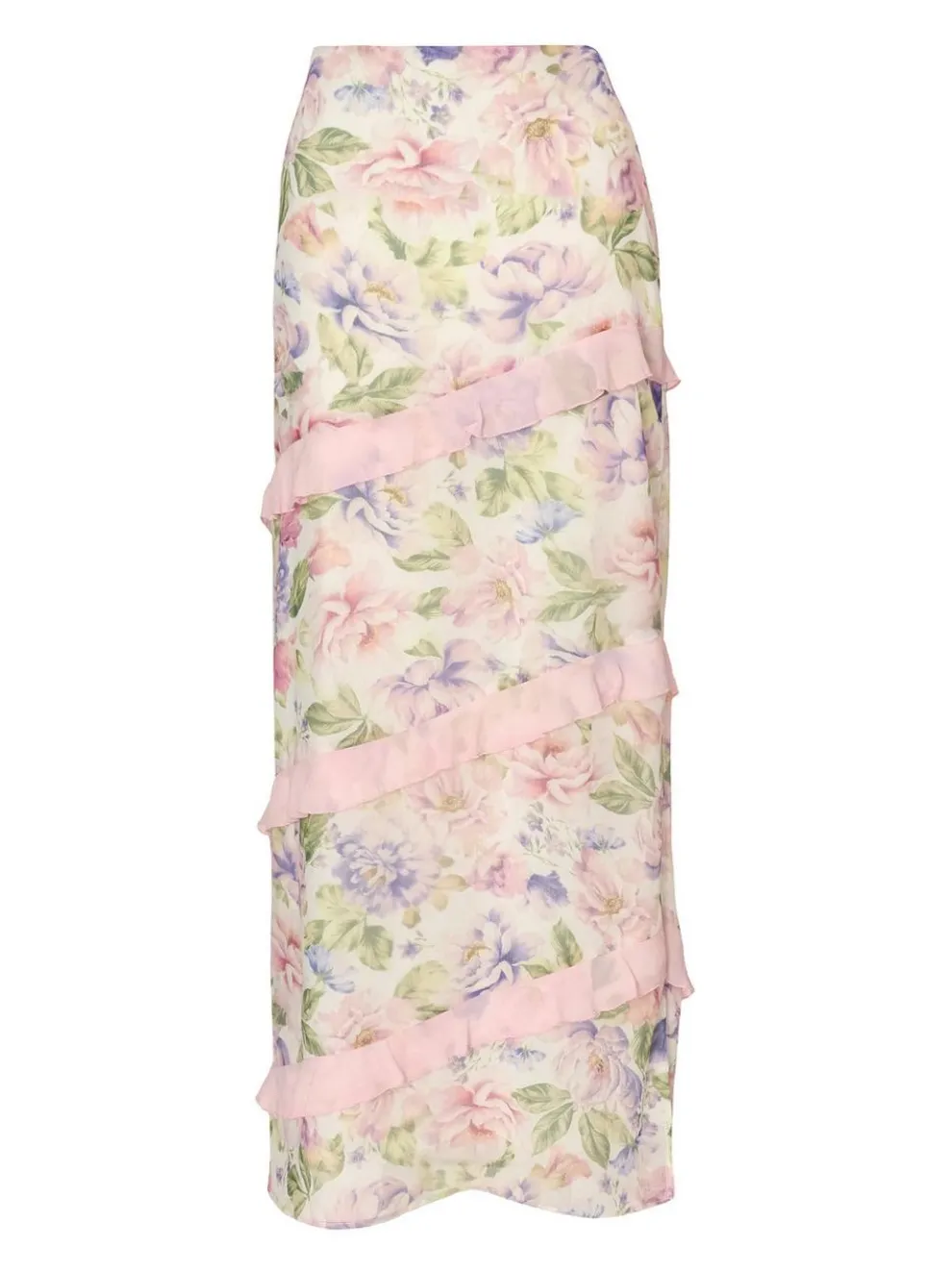 Baby Pink Chiffon Ruffle Maxi Skirt