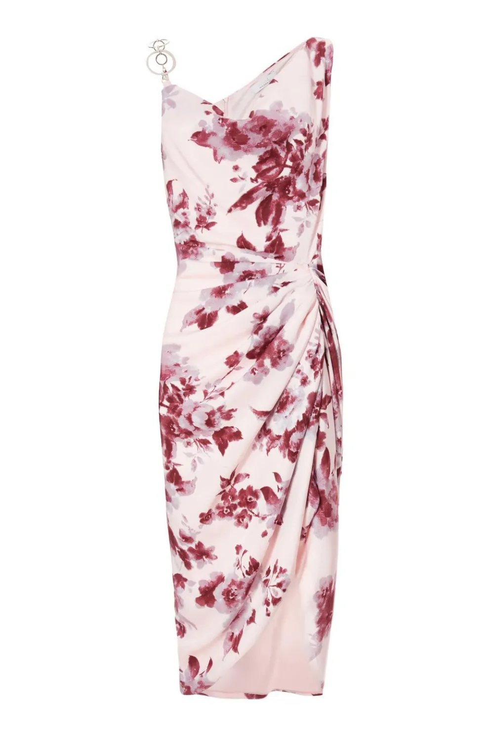 Baby Pink Satin Floral Midi Dress
