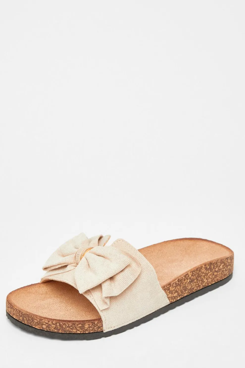 Beige Bow Flat Sandals