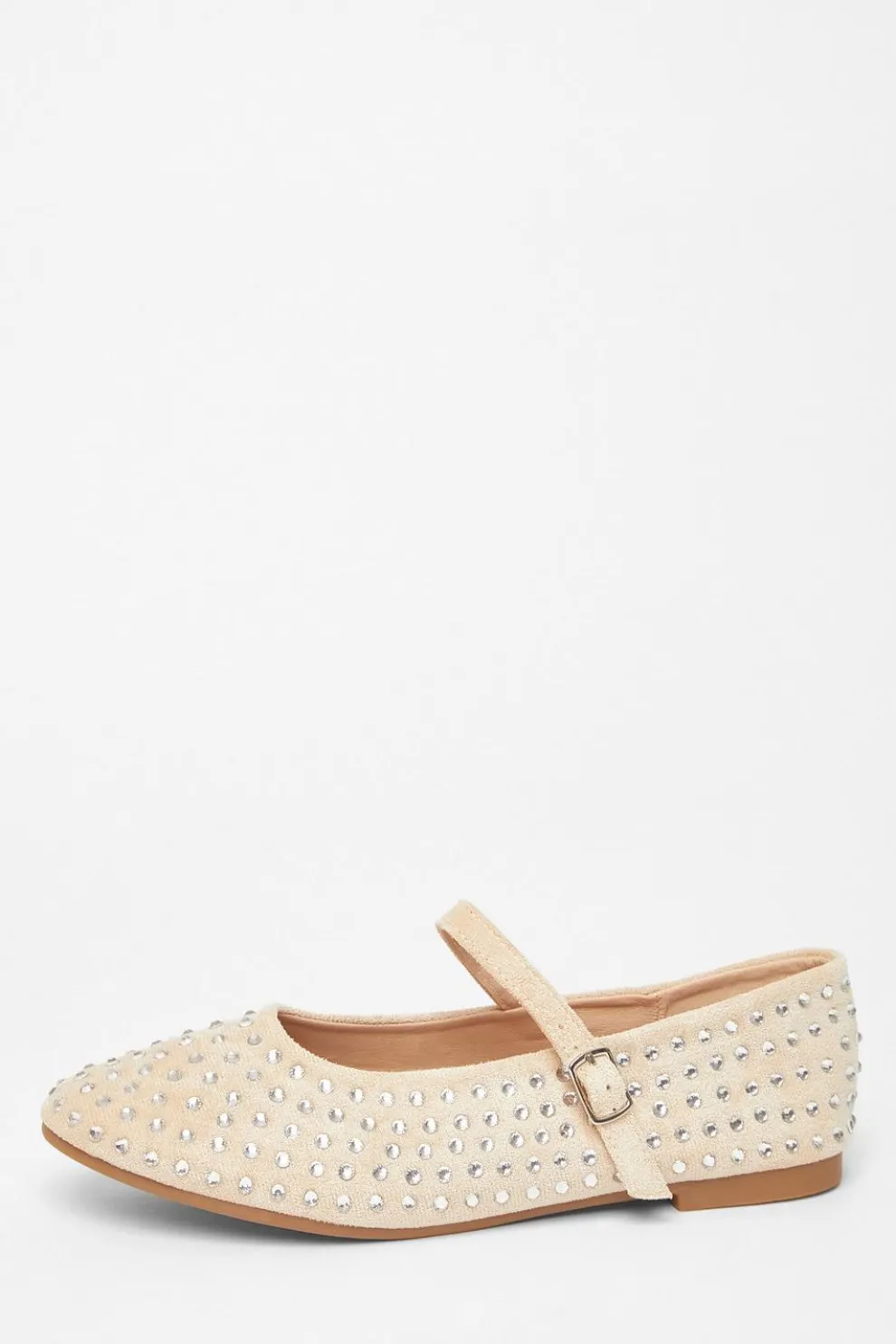 Beige Diamante Ballet Pumps