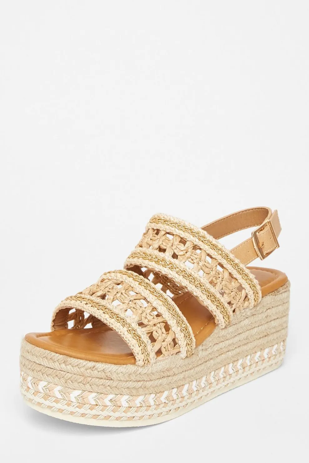 Beige Double Strap Flatform Sandals