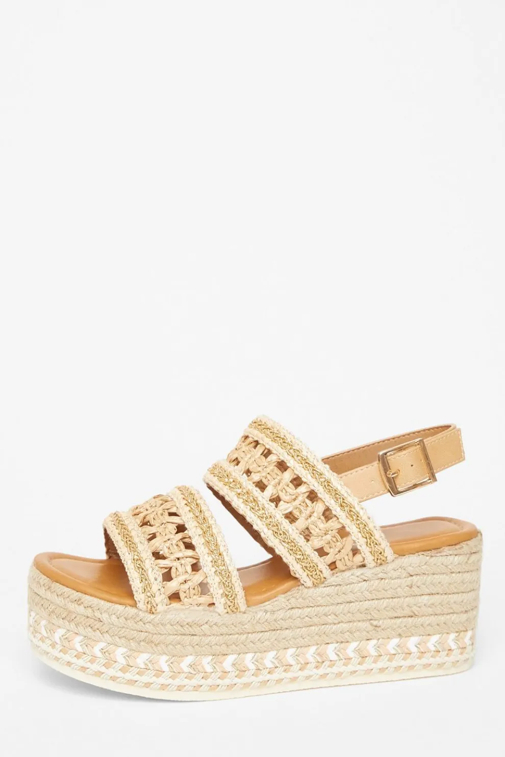 Beige Double Strap Flatform Sandals