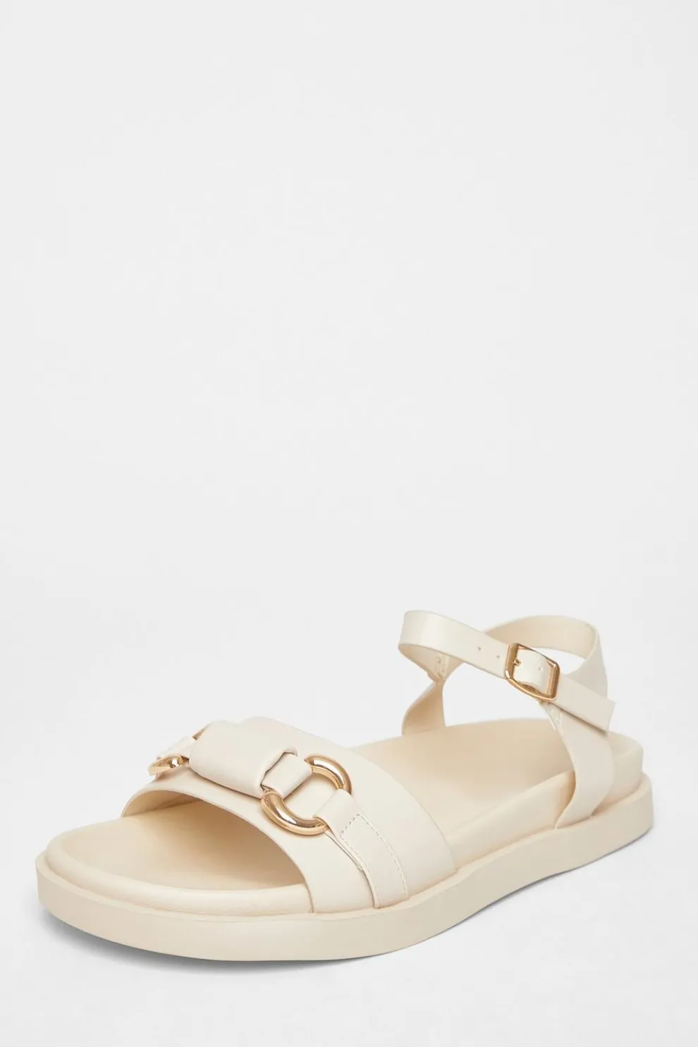 Beige Faux Leather Flatform Sandals