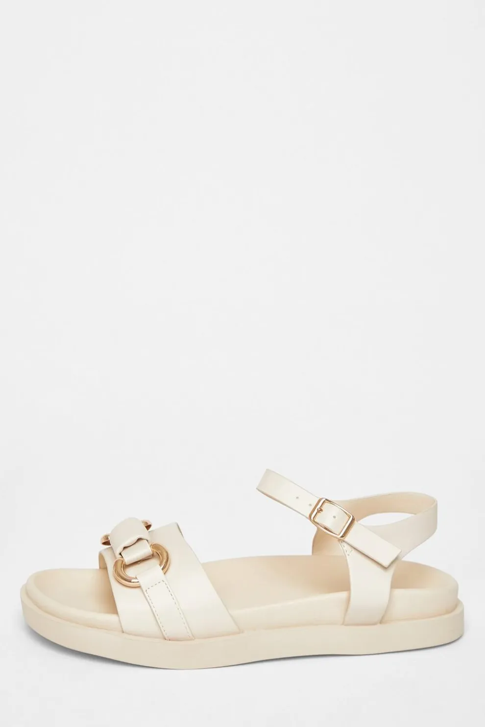 Beige Faux Leather Flatform Sandals