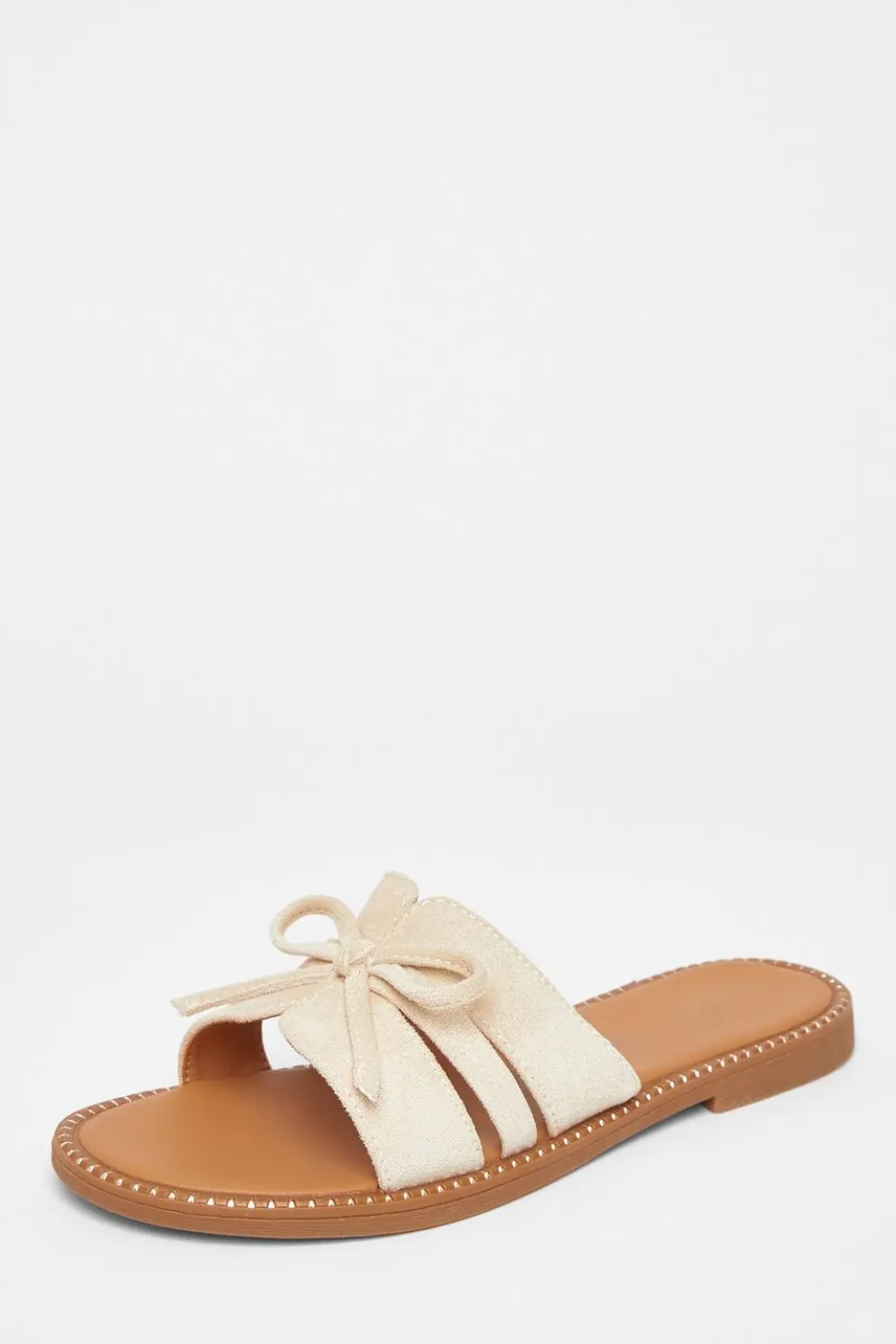 Beige Faux Suede Flat Sandals