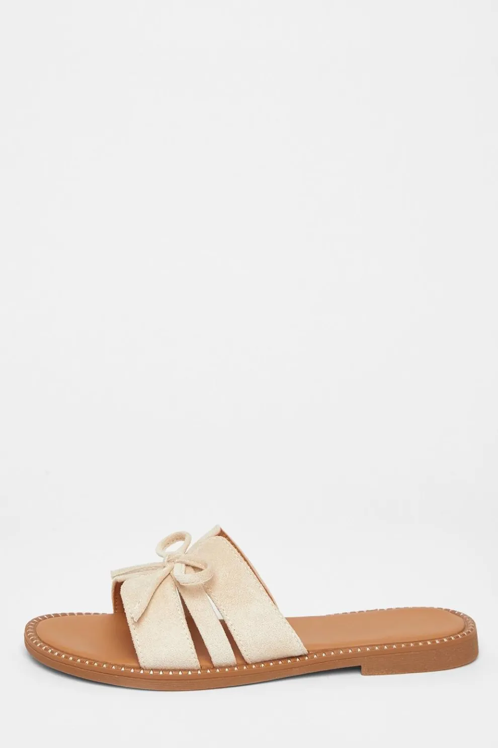 Beige Faux Suede Flat Sandals