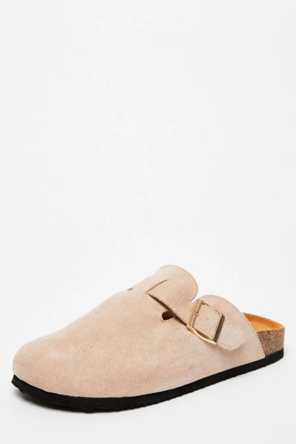 Beige Faux Suede Mules