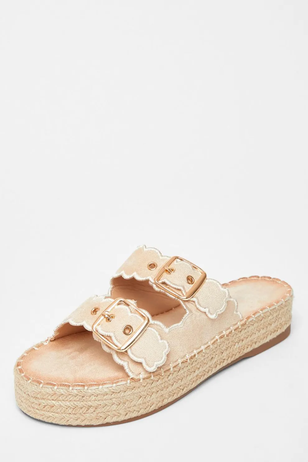 Beige Scallop Flatform Sandals