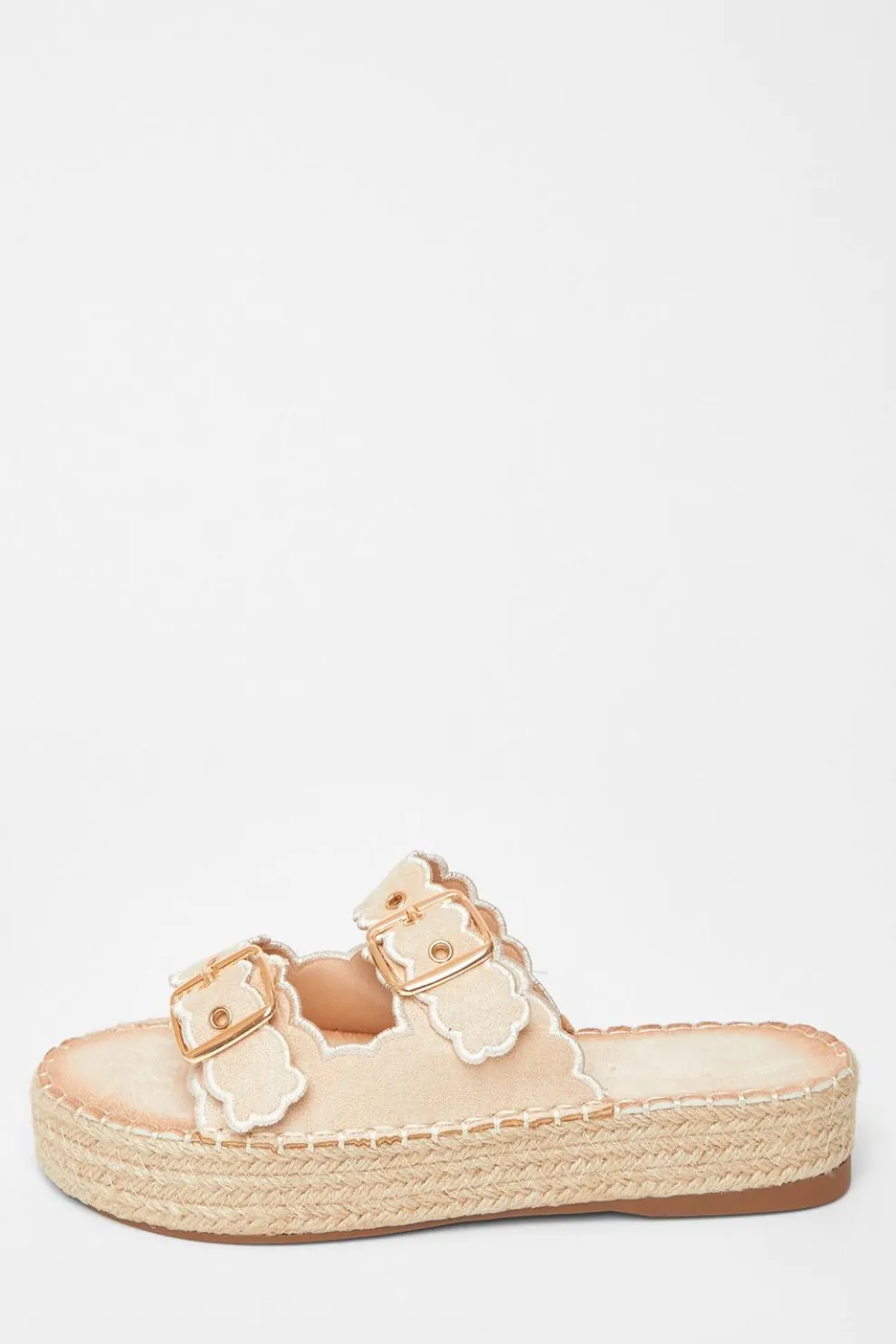 Beige Scallop Flatform Sandals