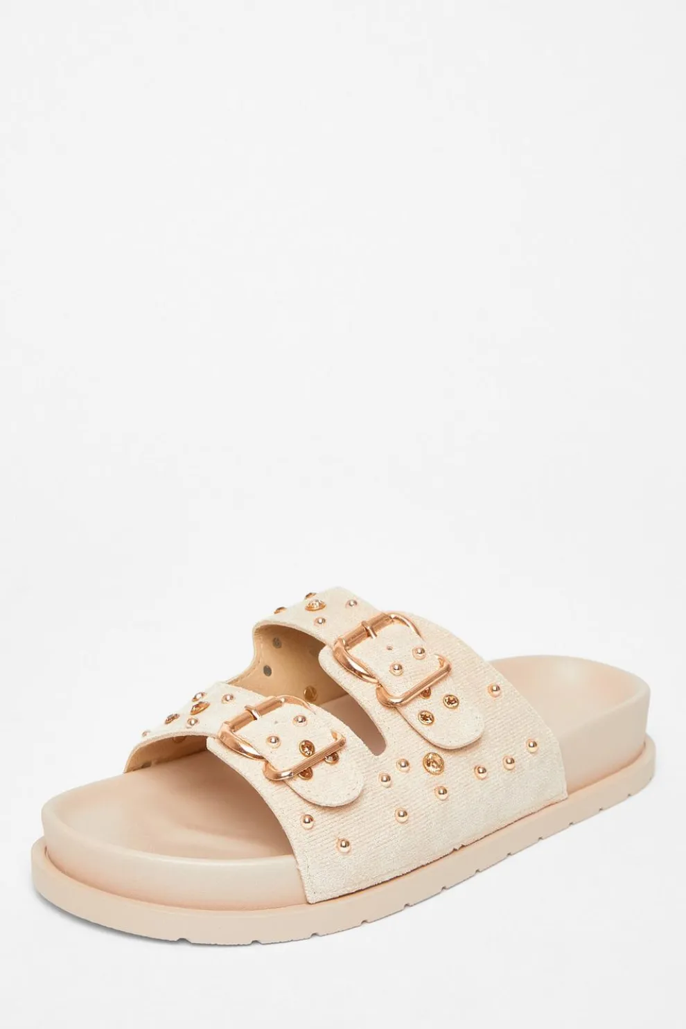 Beige Studded Flat Sandals
