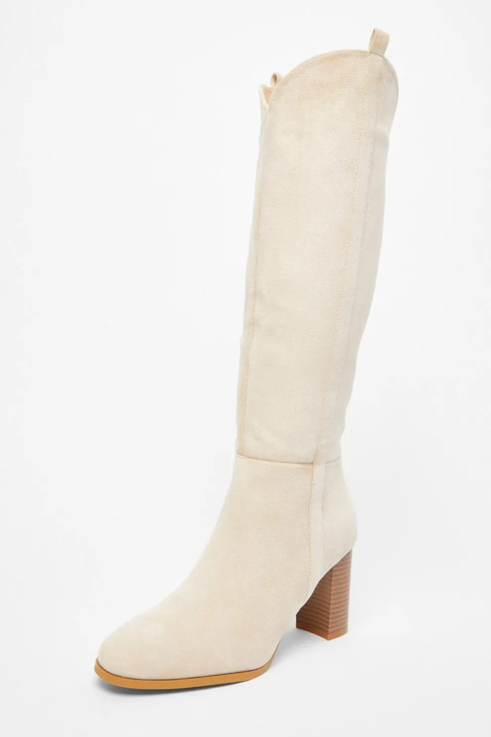 Beige Western Knee High Boots