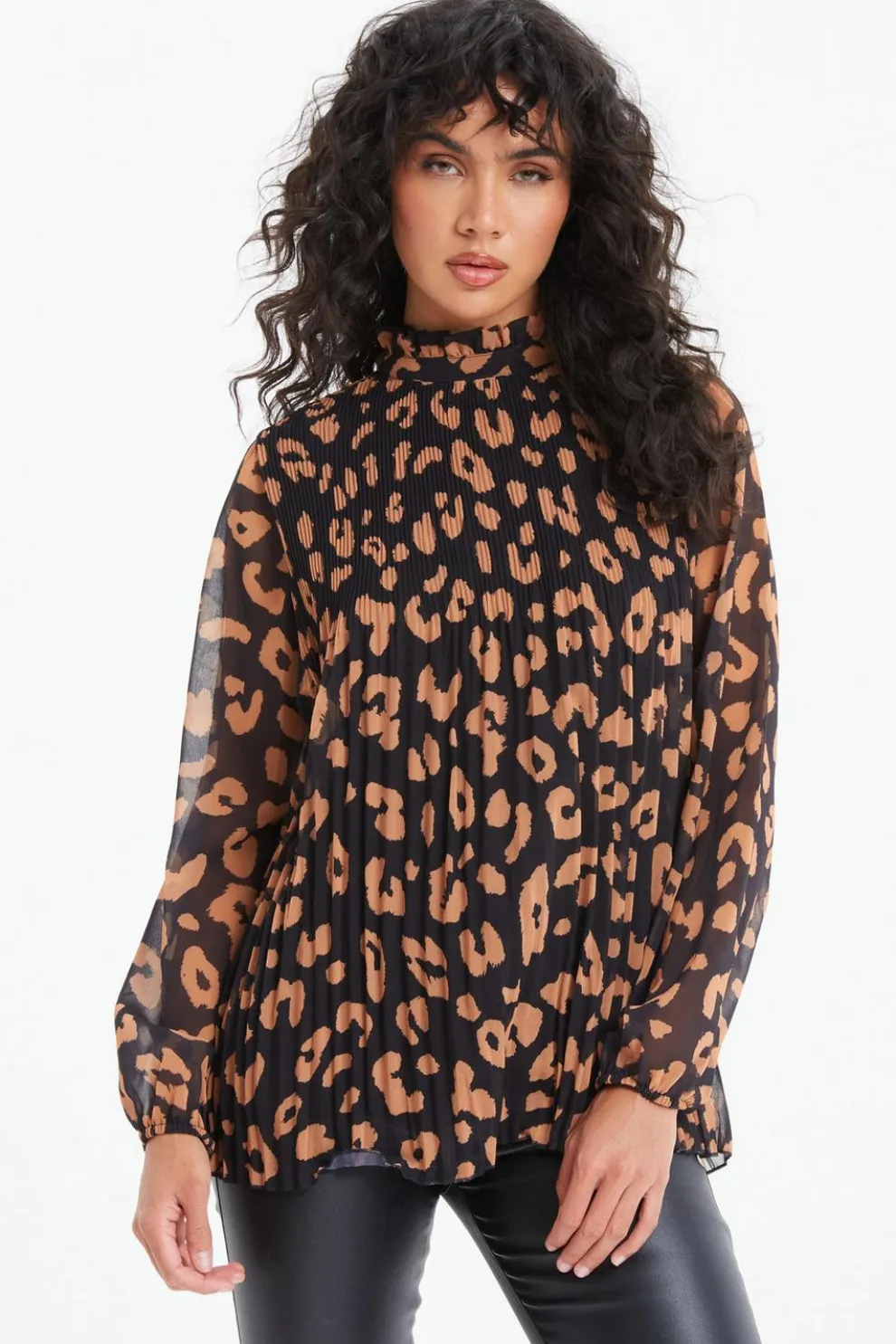 Black Animal Print Chiffon Blouse