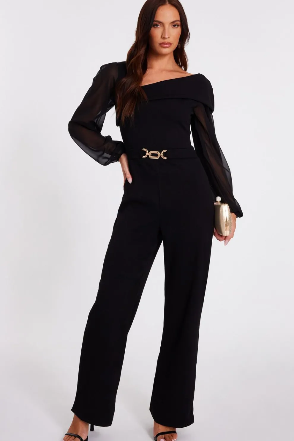Black Asymmetric Buckle Detail Jumpsuit