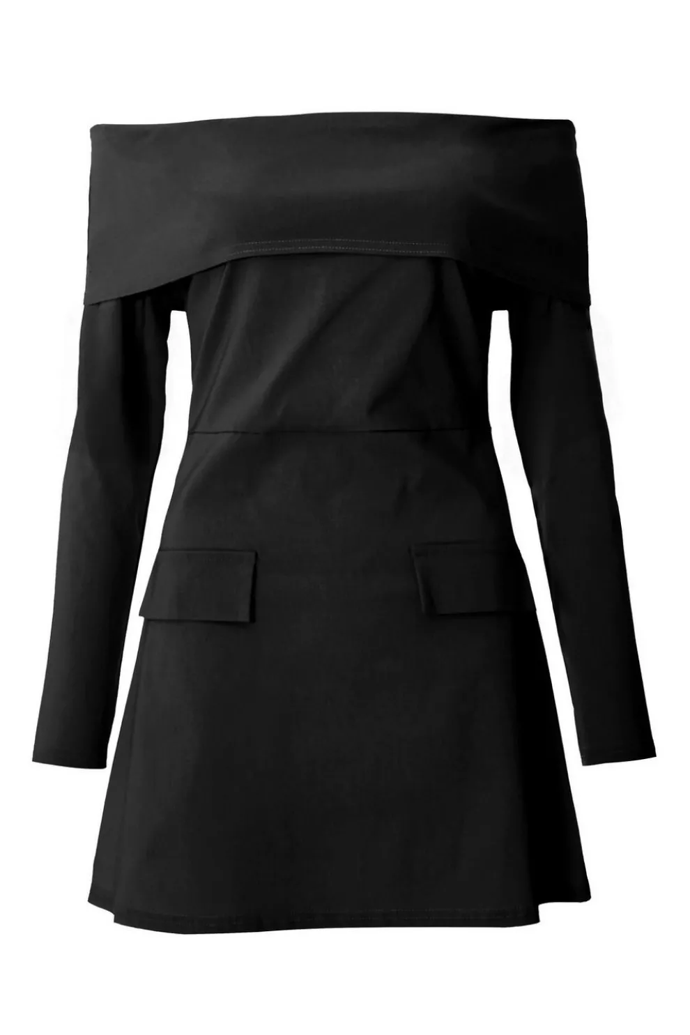 Black Bardot Long Sleeve Mini Dress