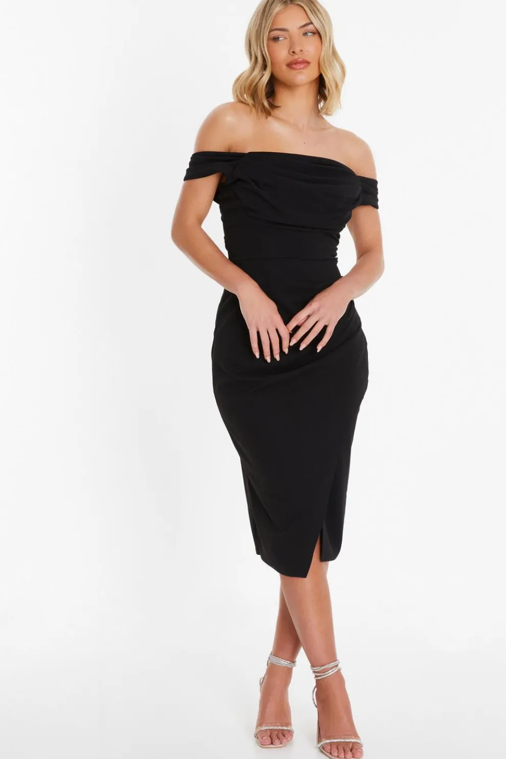 Black Bardot Midi Wrap Dress