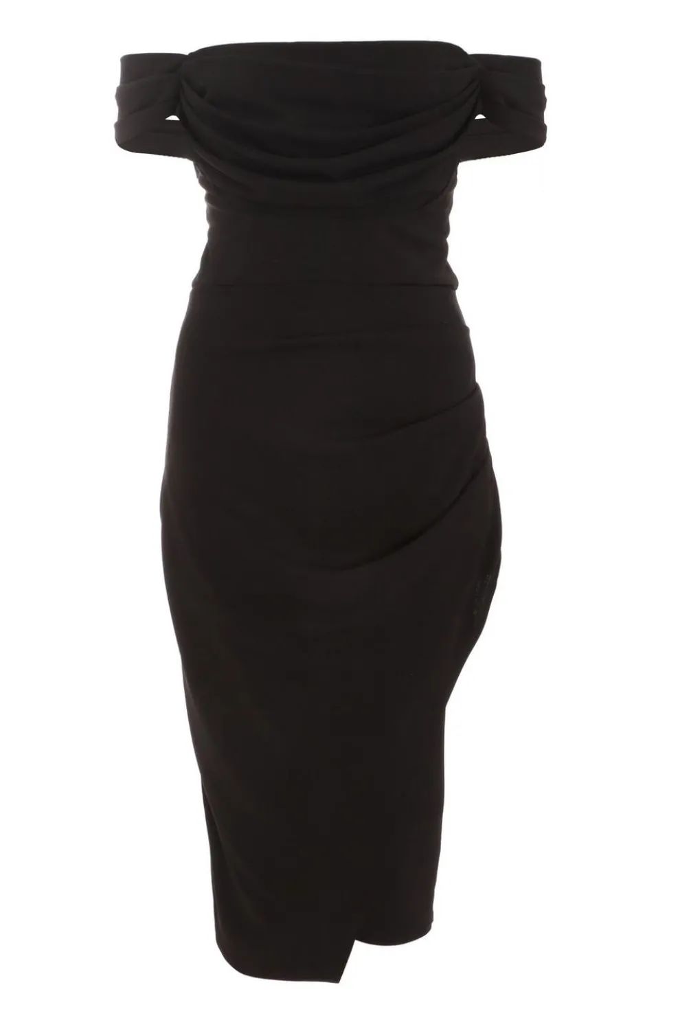 Black Bardot Midi Wrap Dress