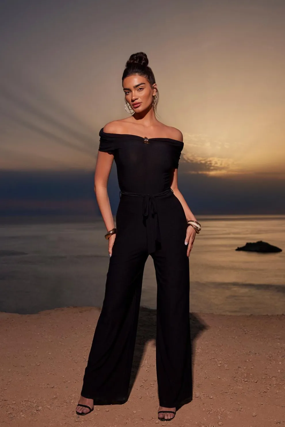 Black Bardot Palazzo Jumpsuit