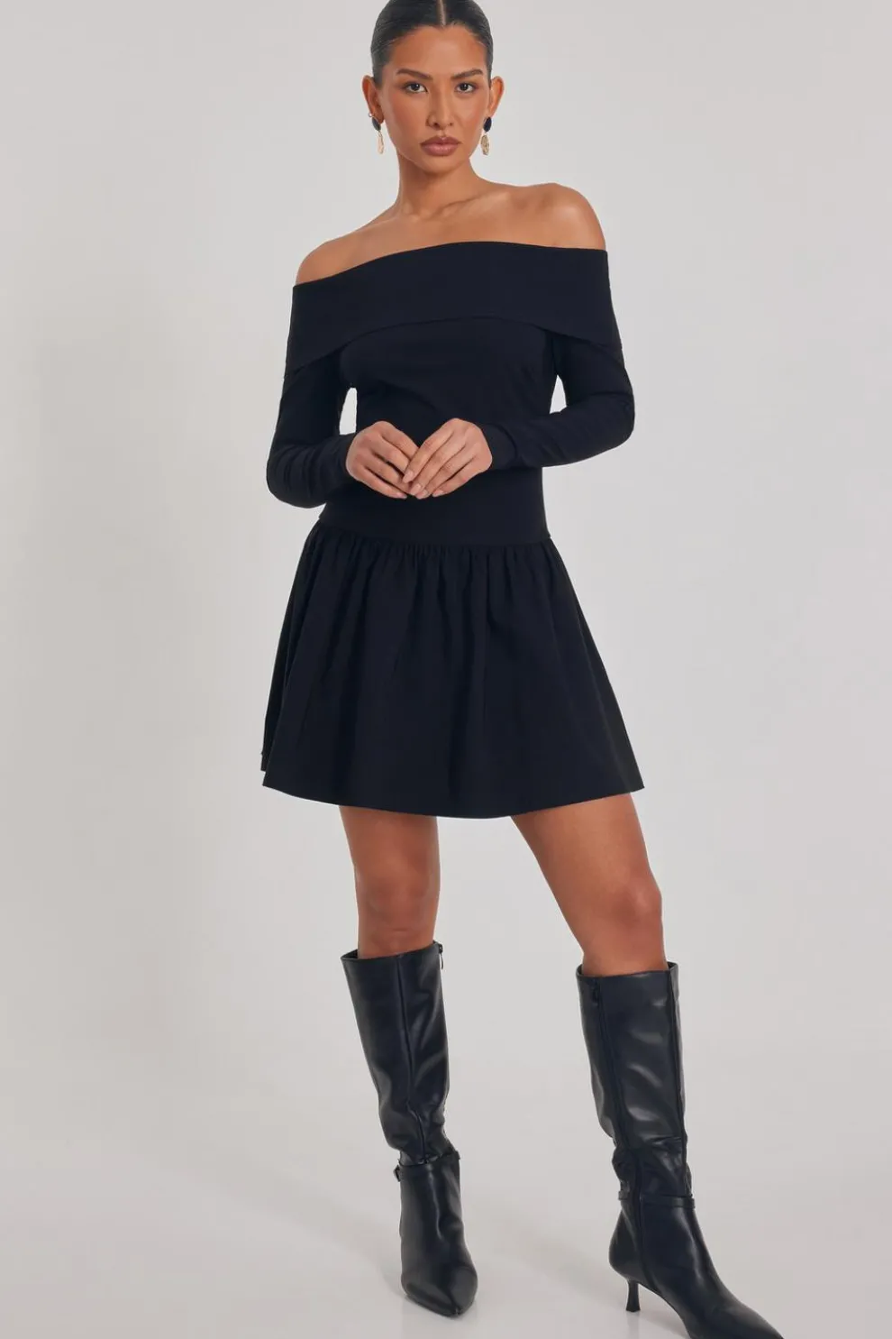 Black Bardot Skater Dress