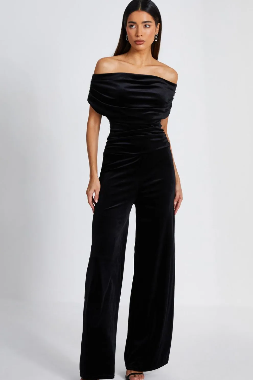 Black Bardot Velvet Jumpsuit