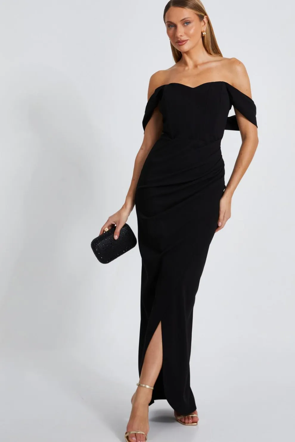 Black Bardot Wrap Maxi Dress