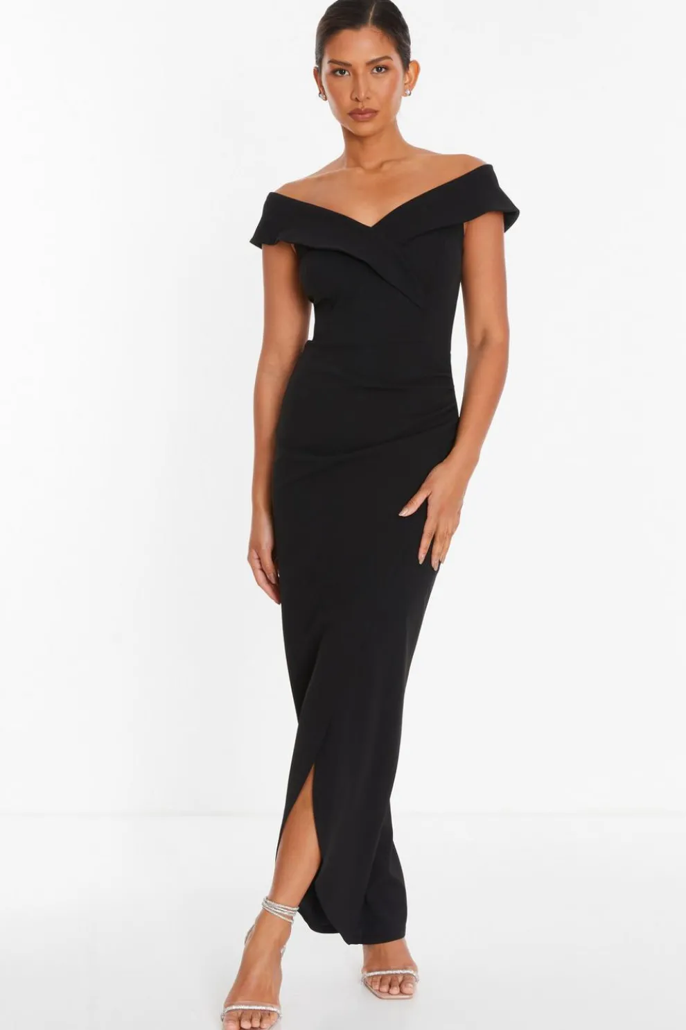 Black Bardot Wrap Maxi Dress