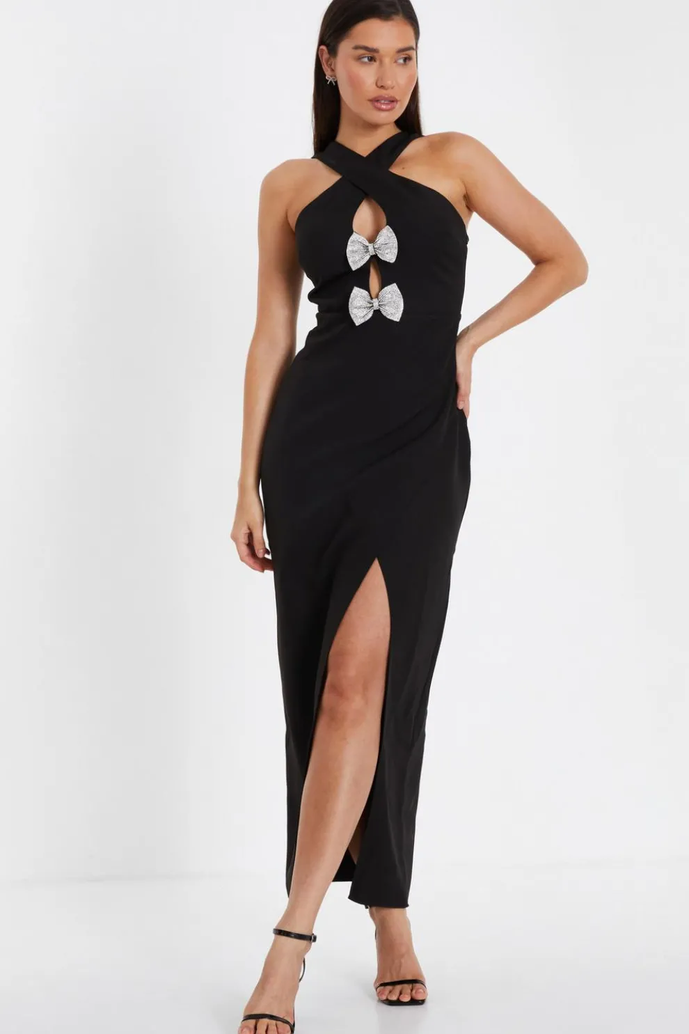 Black Bow Front Maxi Dress