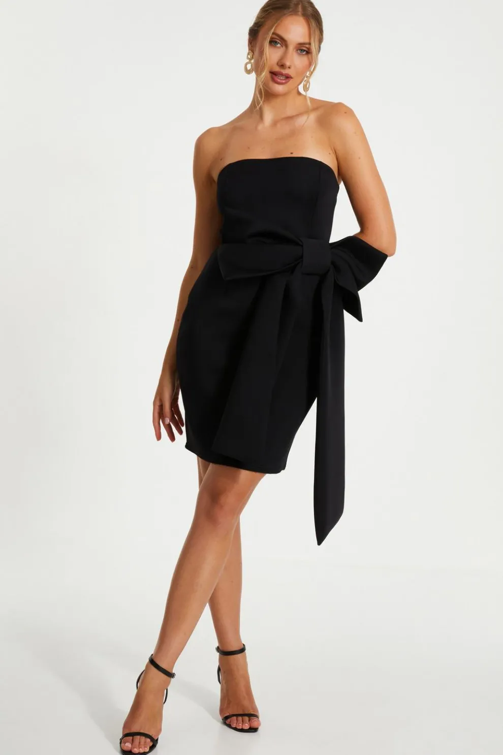 Black Bow Strapless Bodycon Dress