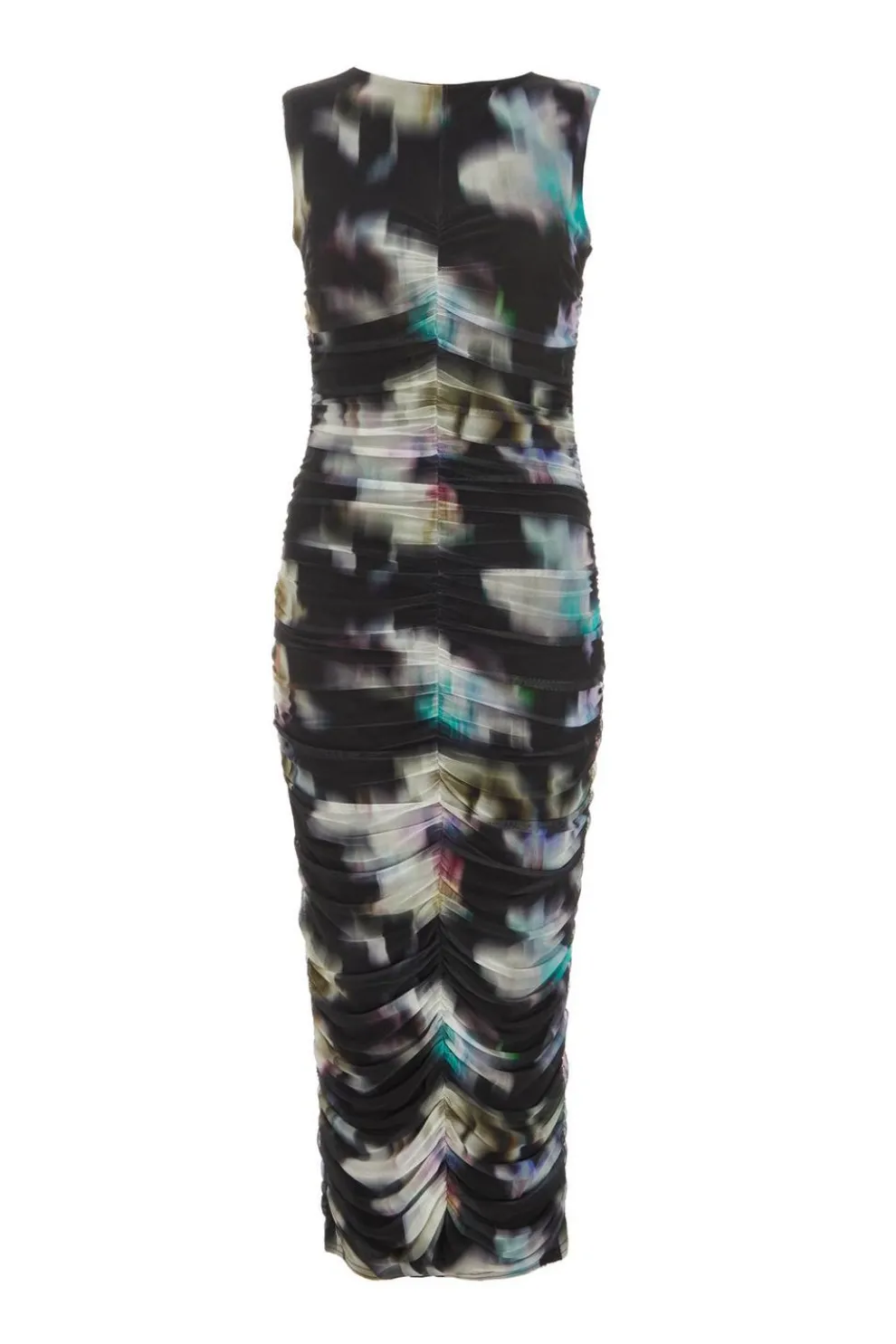 Black Brushstroke Print Mesh Midaxi Dress