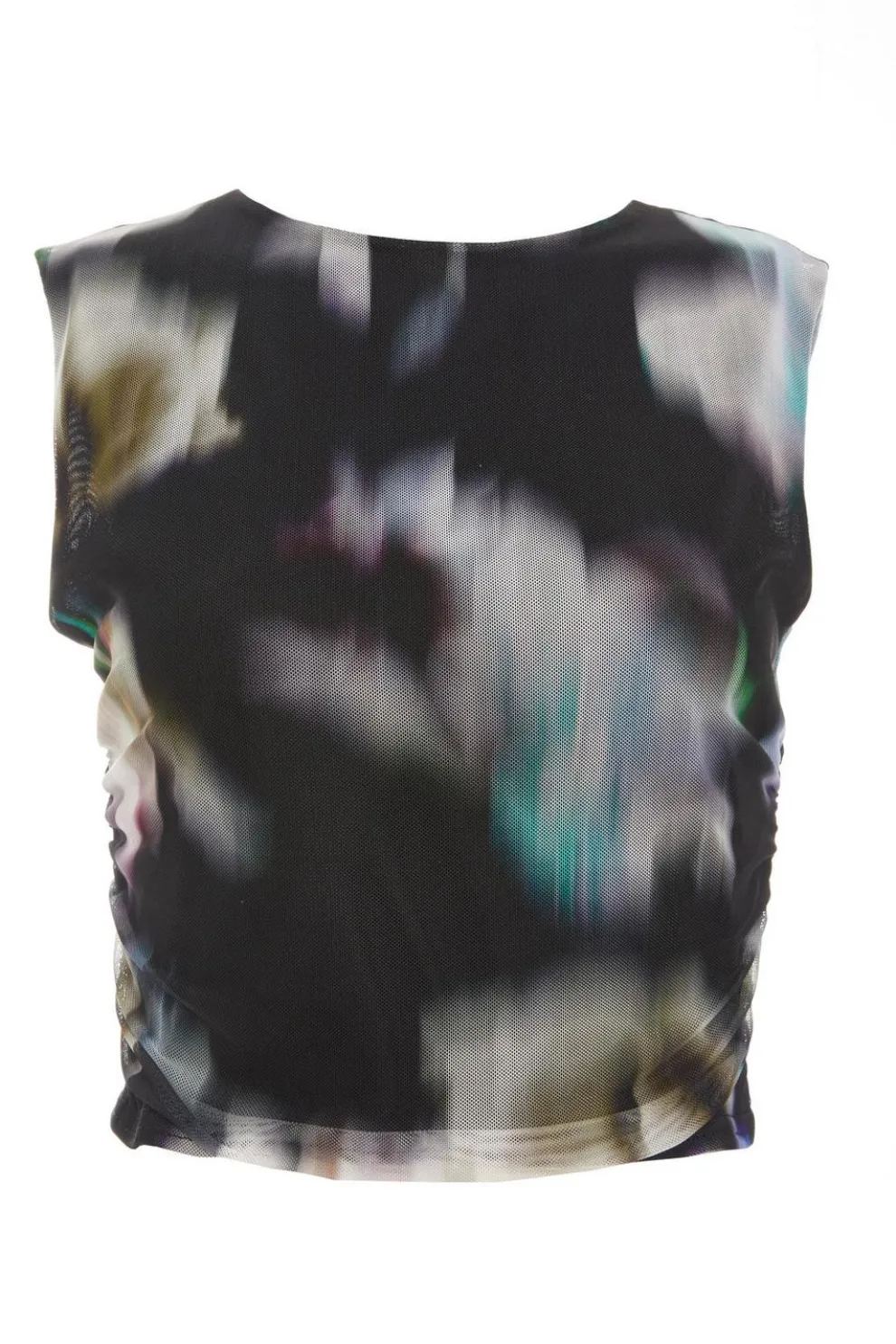 Black Brushstroke Print Mesh Top