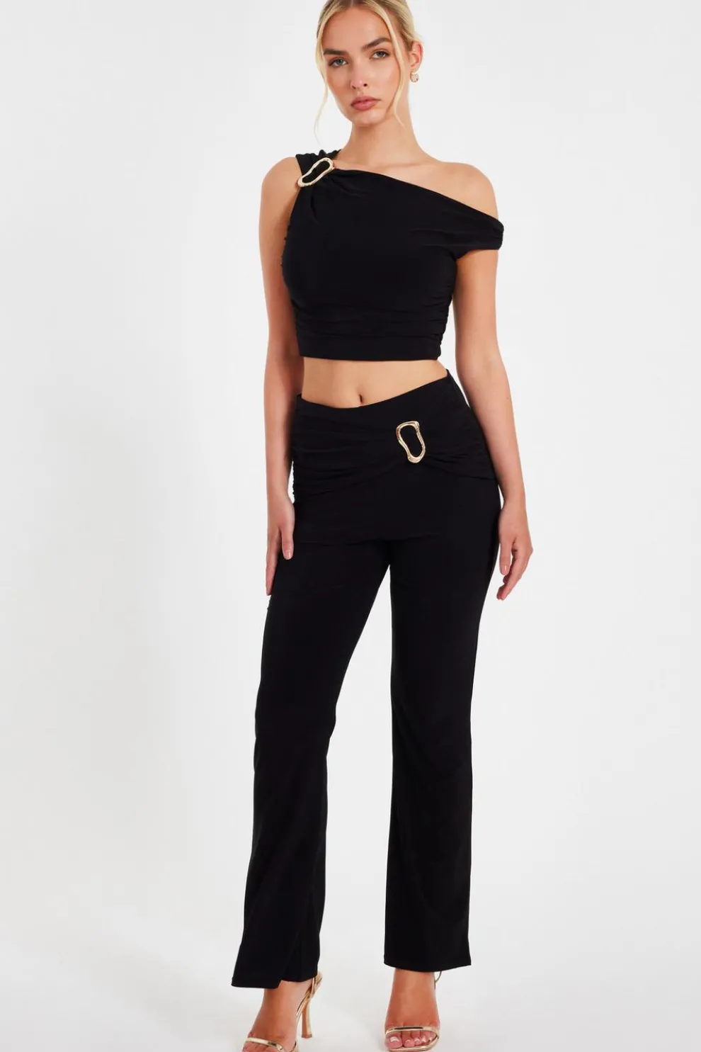 Black Buckle Detail Trousers