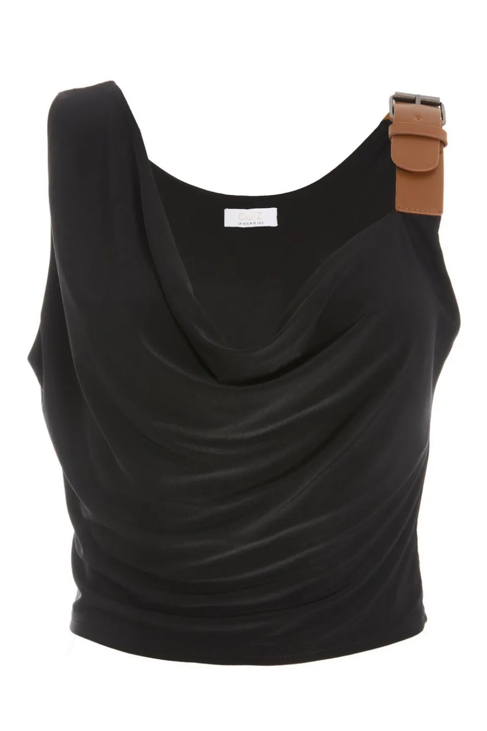 Black Buckle Detail Crop Top