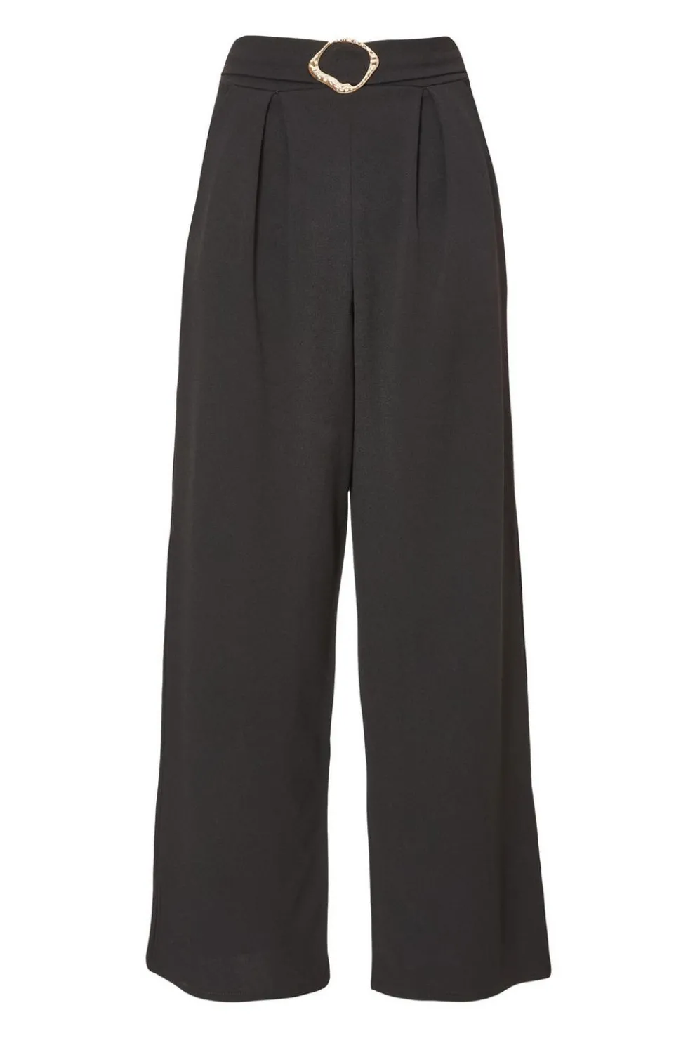 Black Buckle Front Palazzo Trouser