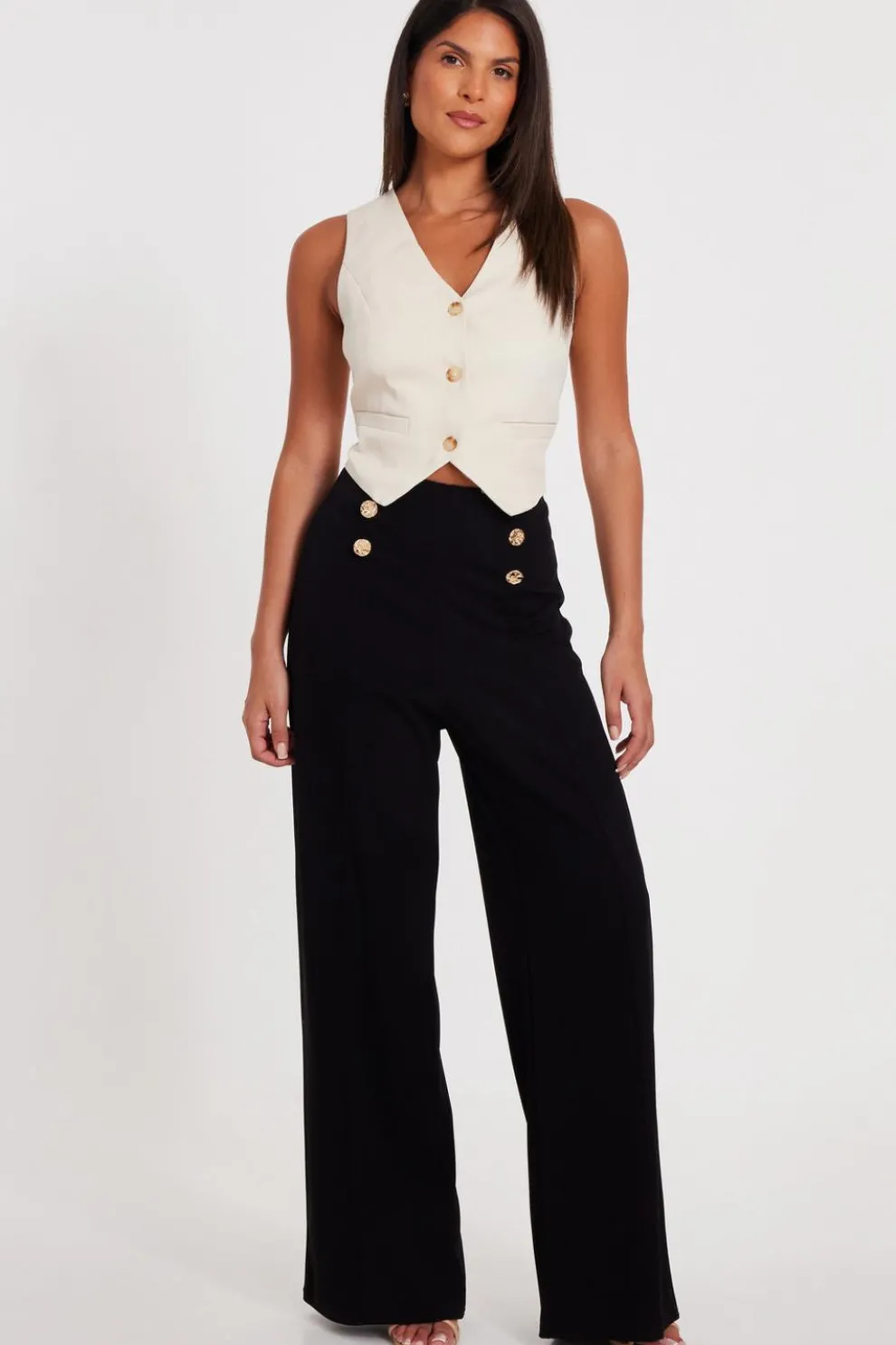 Black Button Detail Palazzo Trousers