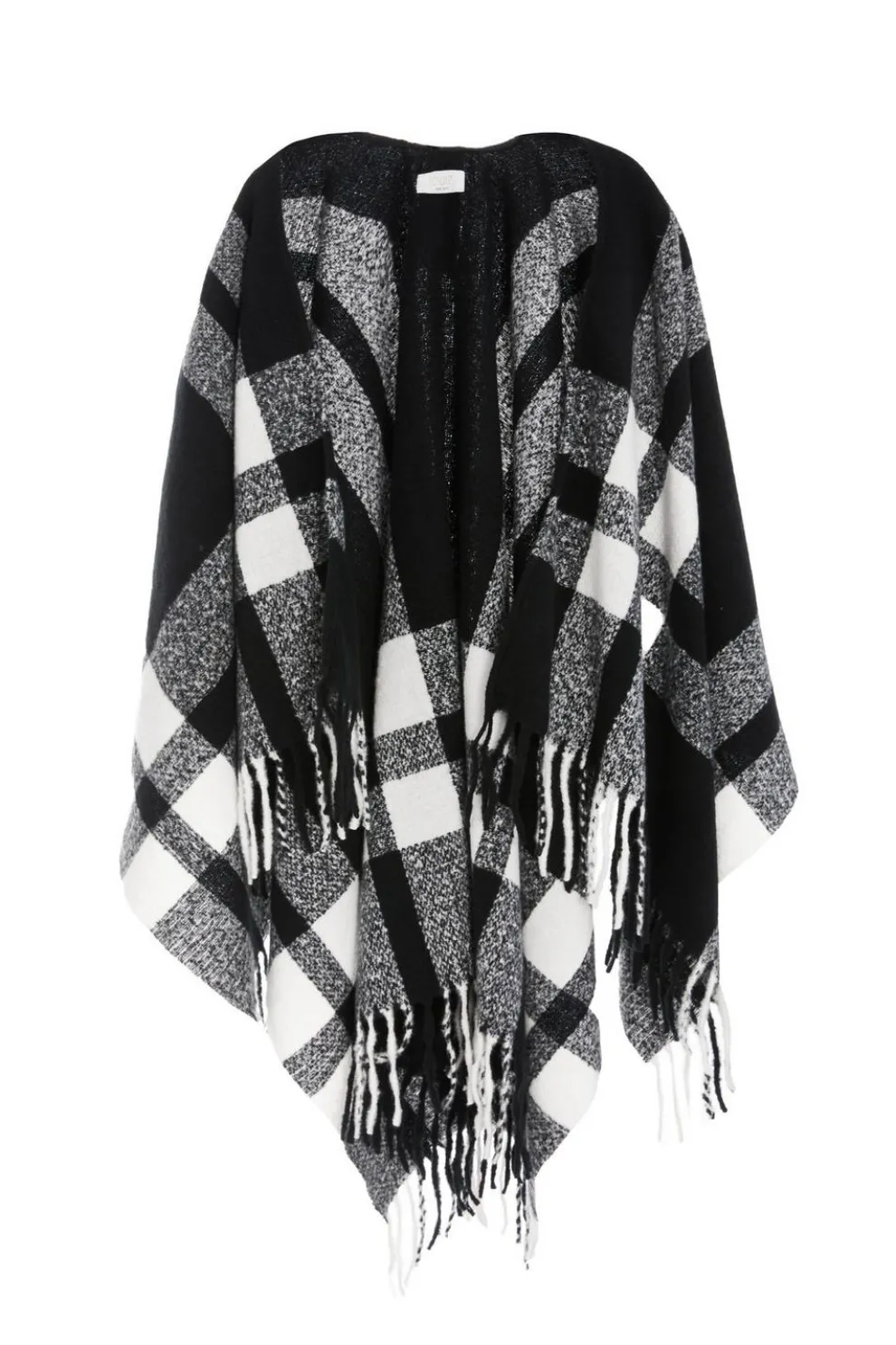 Black Check Print Tassel Cape