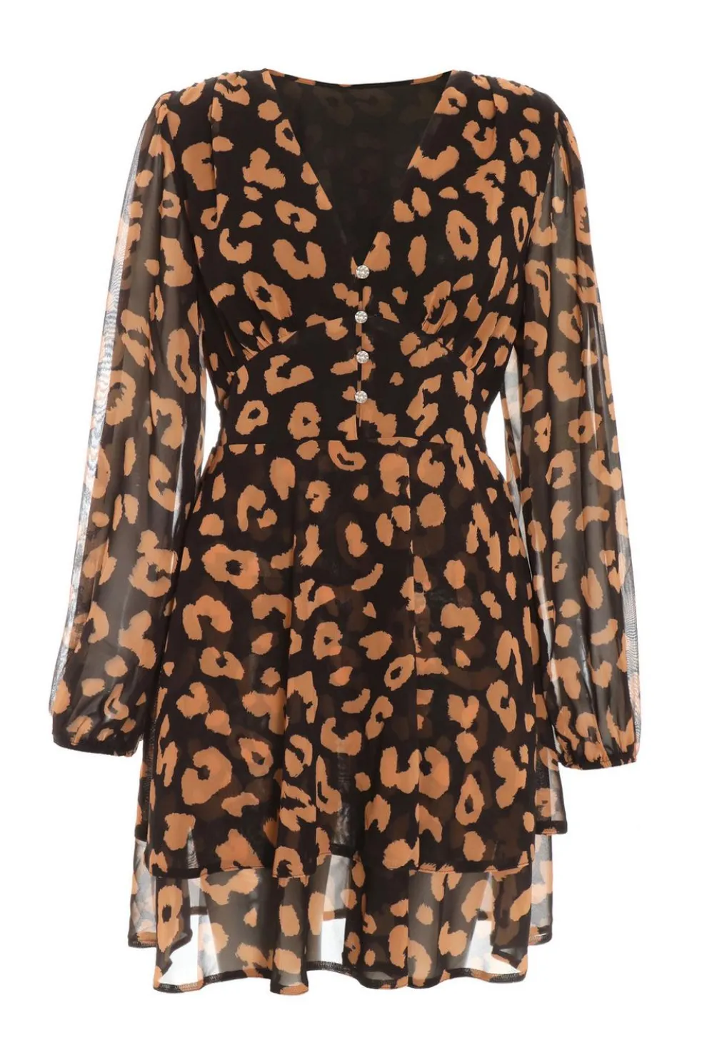 Black Chiffon Animal Print Skater Dress