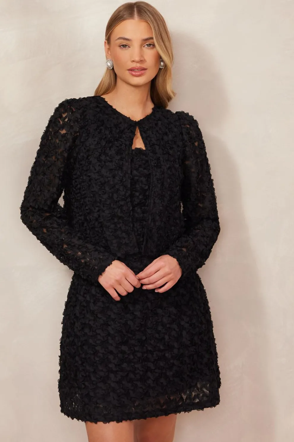 Black Chiffon Floral Cropped Jacket