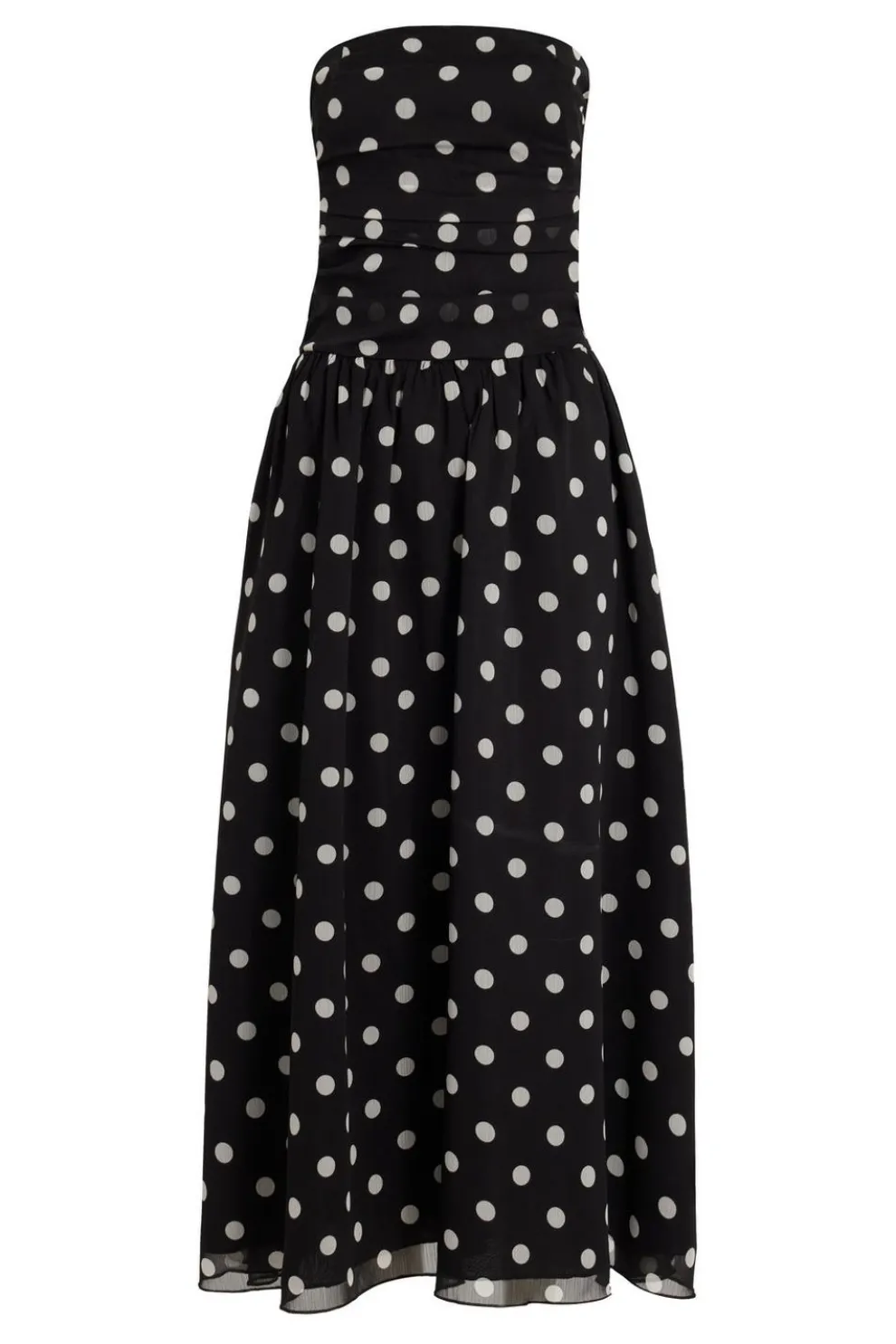 Black Chiffon Polka Dot Midi Dress