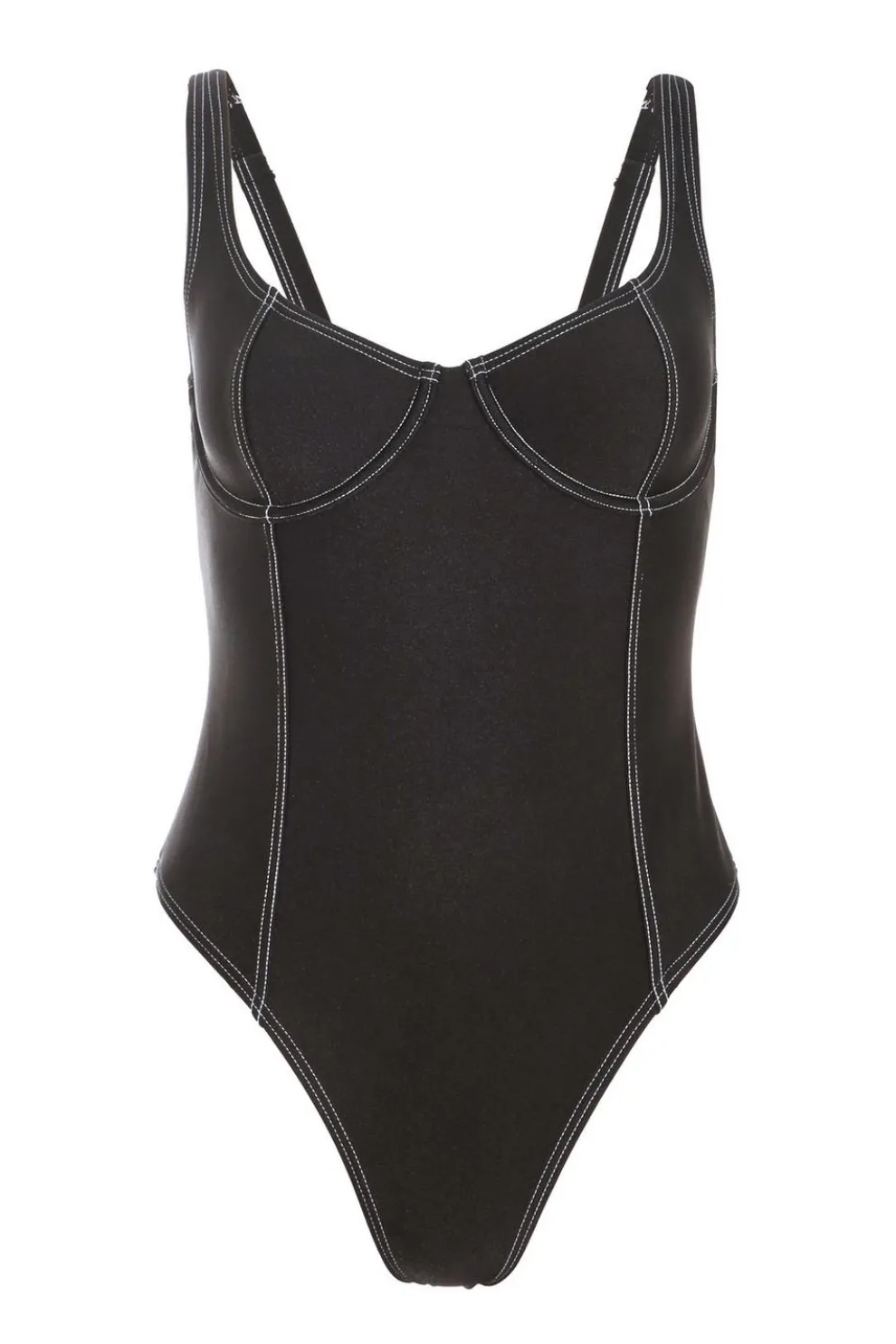 Black Contrast Stitch Swimsuit