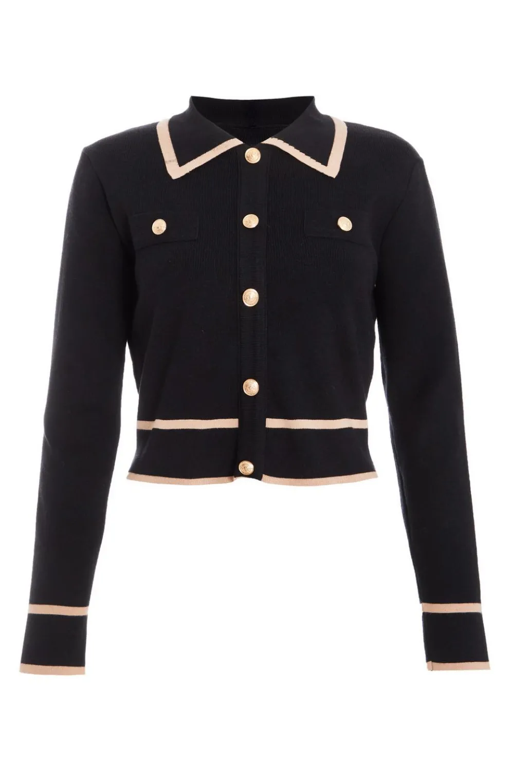 Black Contrast Trim Knit Cardigan