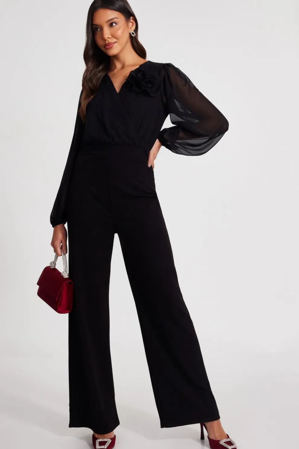 Black Corsage Wide Leg Jumpsuit