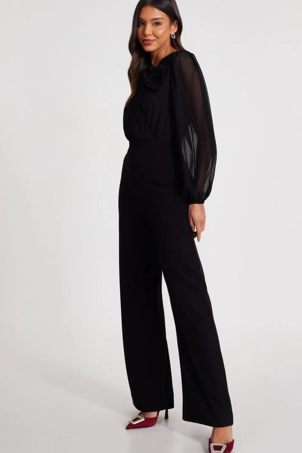 Black Corsage Wide Leg Jumpsuit