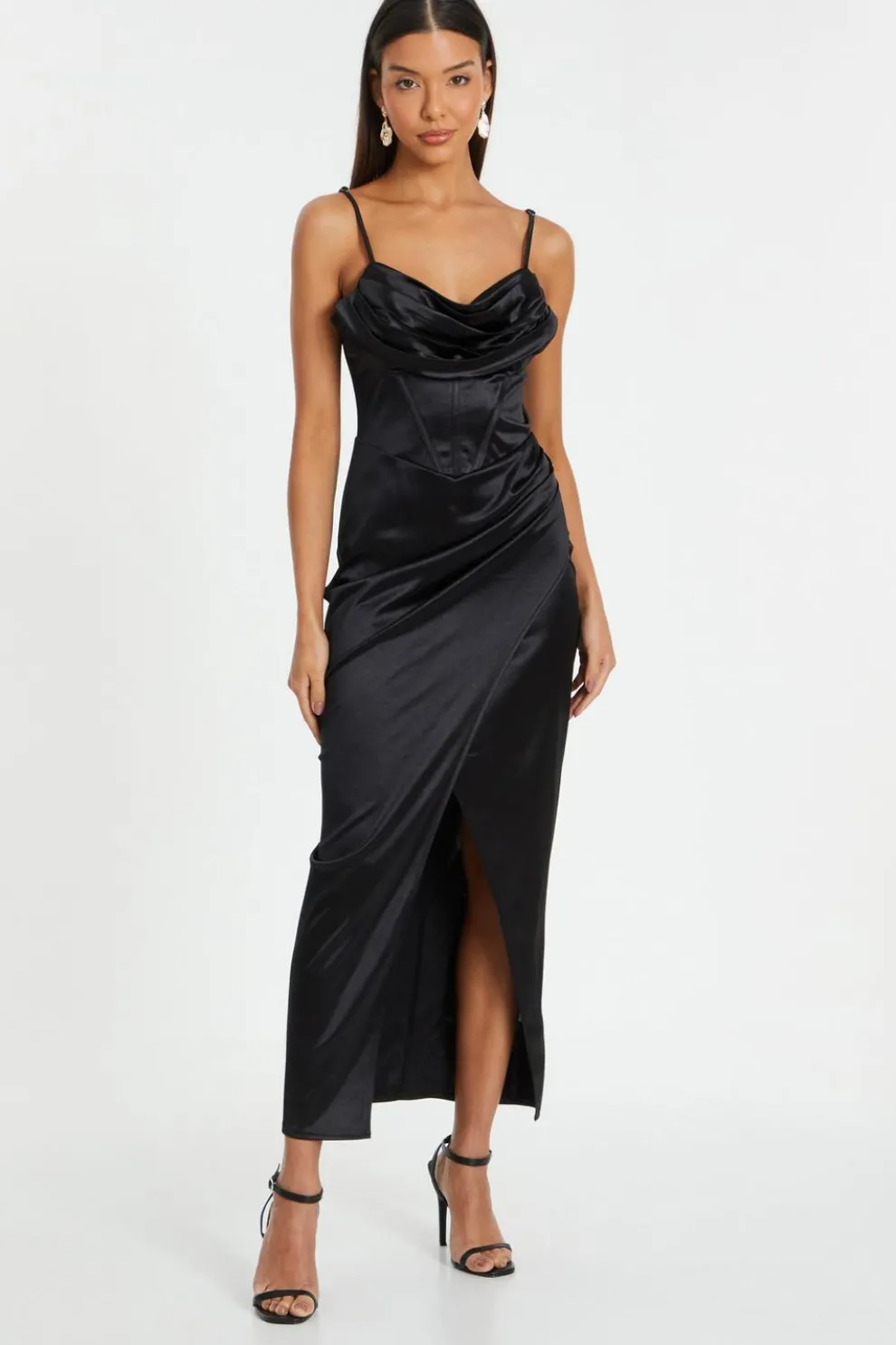 Black Cowl Neck Corset Dress