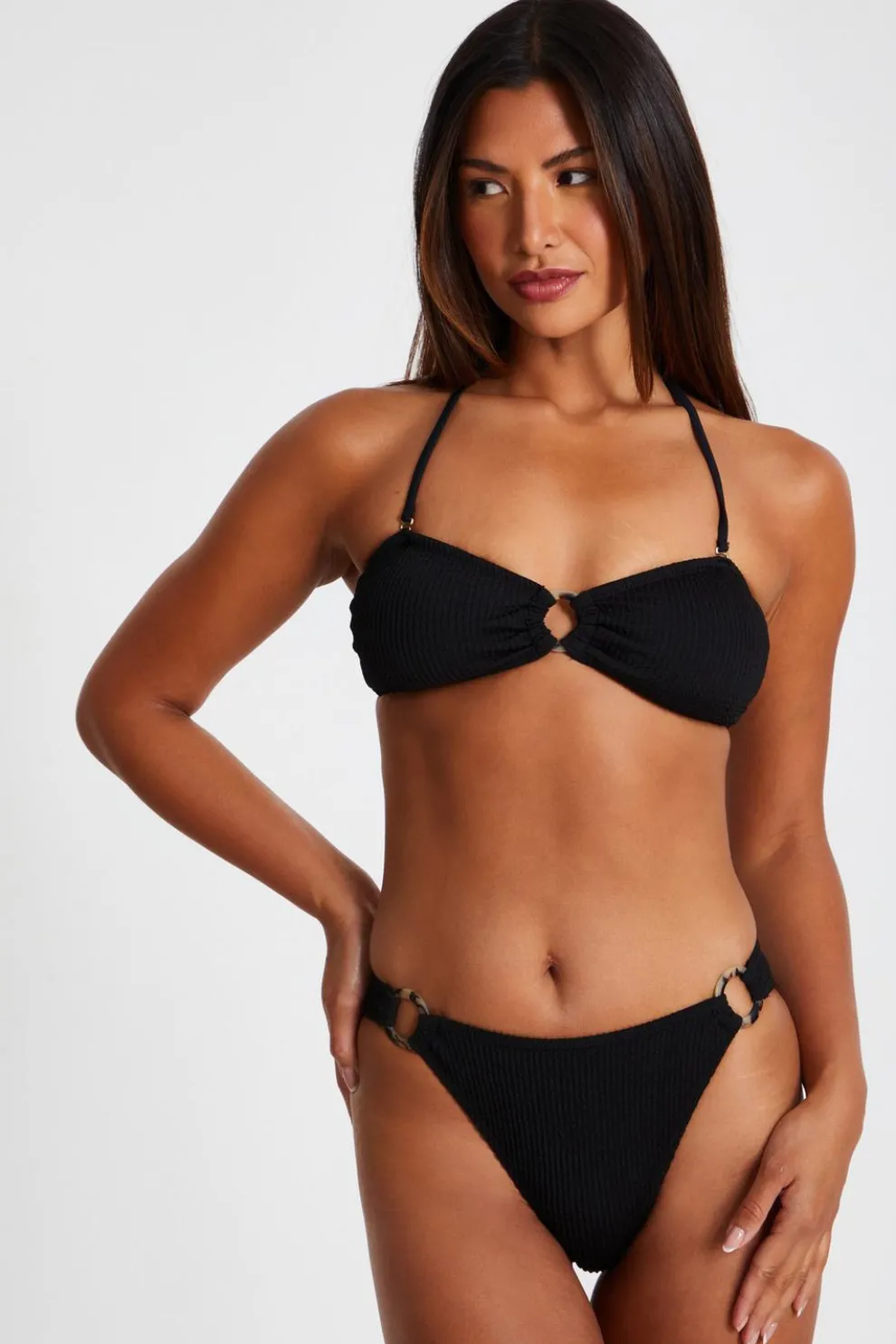 Black Crinkle Ring Bikini Top