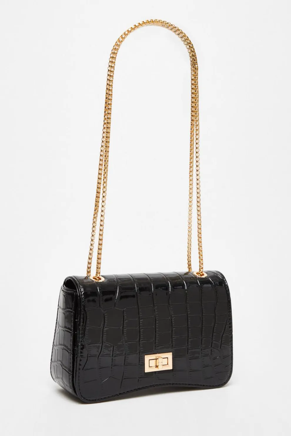 Black Croc Cross Body Bag