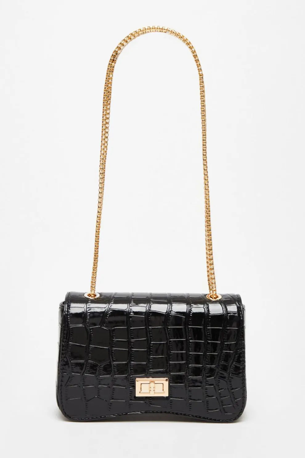 Black Croc Cross Body Bag
