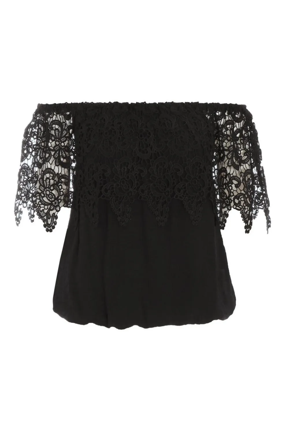 Black Crochet Bardot Top