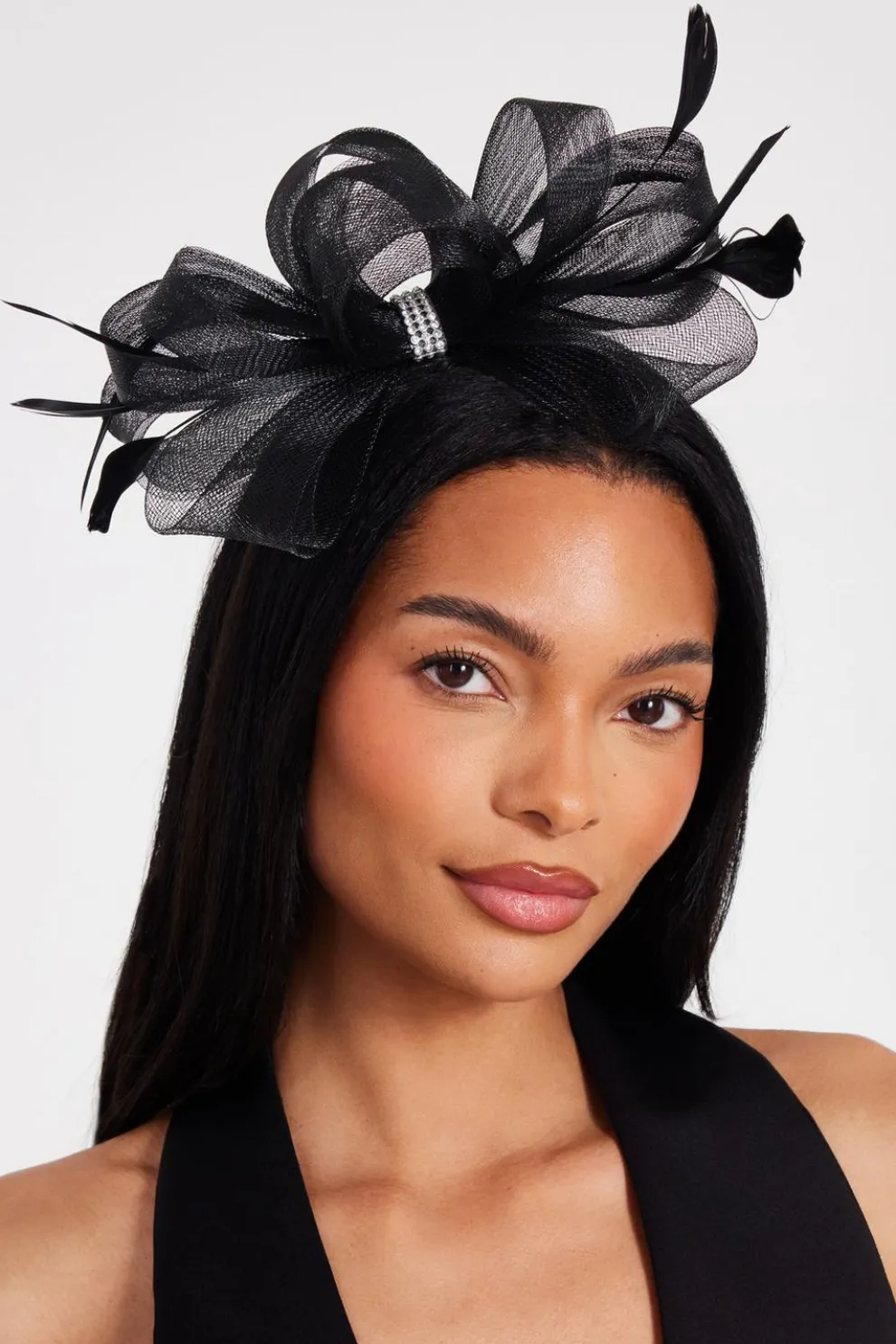 Black Diamante Bow Headband Fascinator