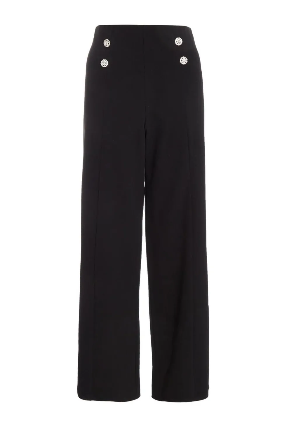 Black Diamante Button Palazzo Trousers