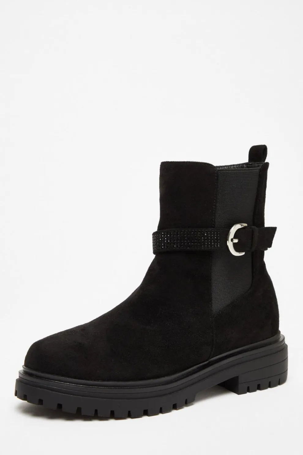 Black Diamante Chunky Buckle Boots