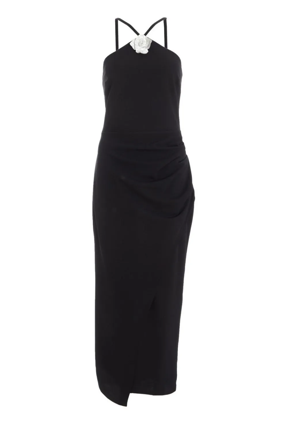 Black Diamante Corsage Midi Dress